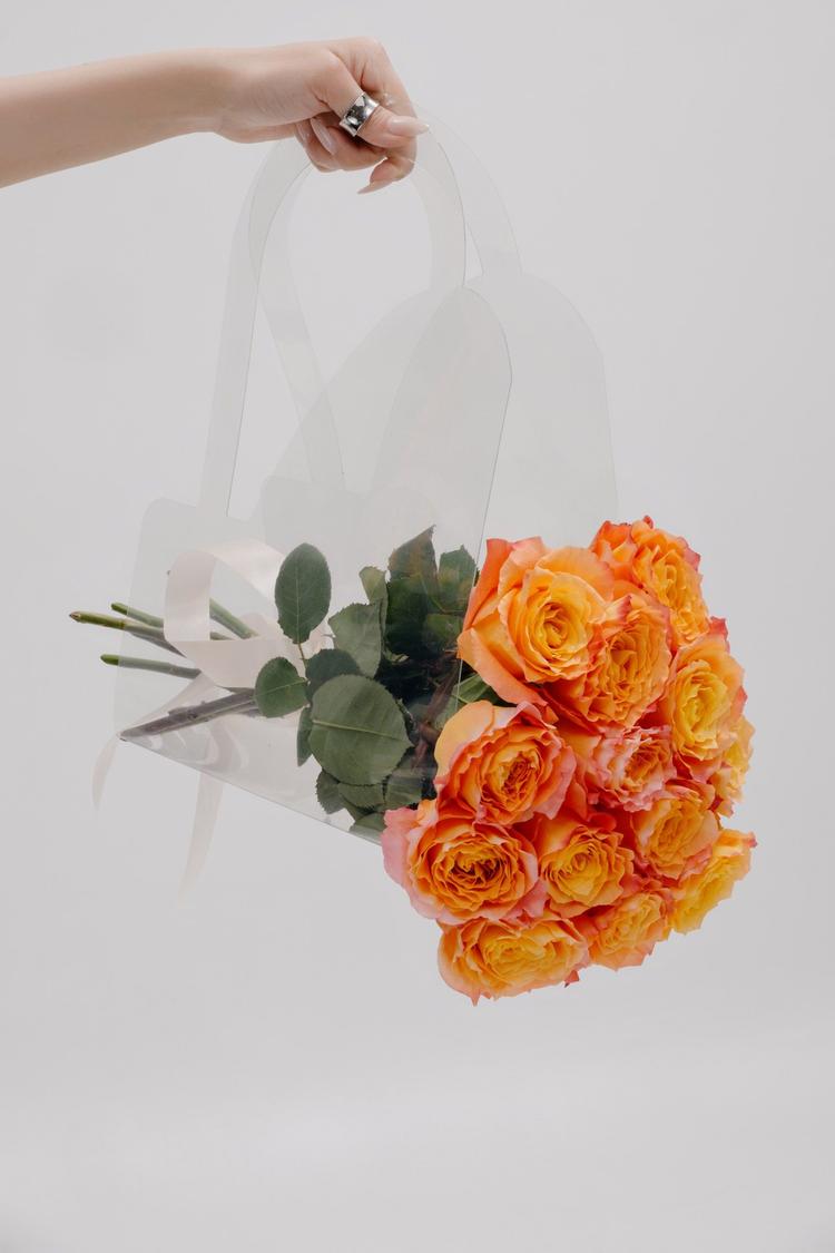 Охапка из 15  роз в прозрачной переноске