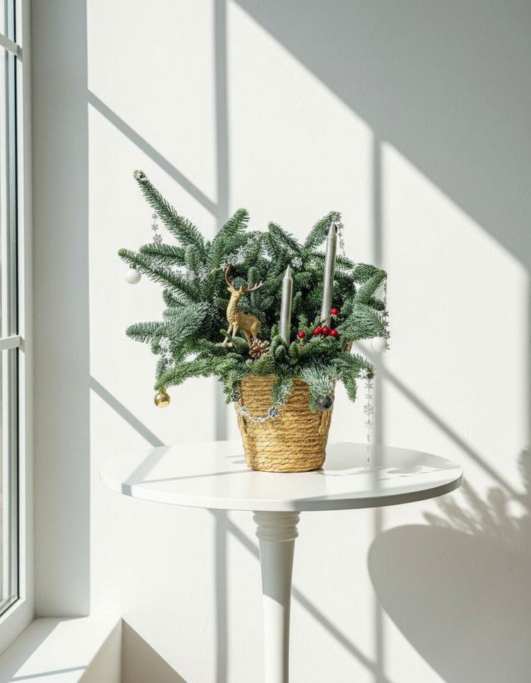 Композиция Новогодняя в корзинке из ротанга