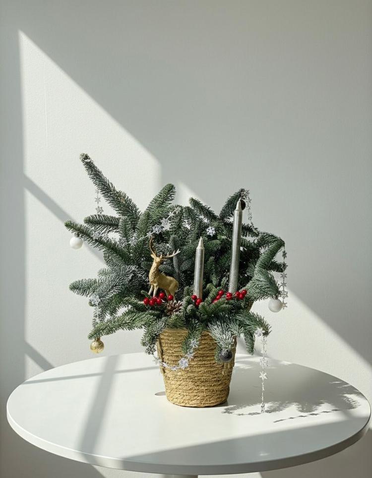 Композиция Новогодняя в корзинке из ротанга