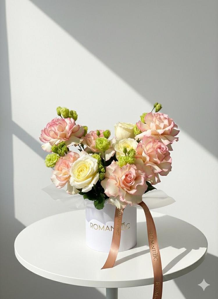 Композиция из роз и эустомы